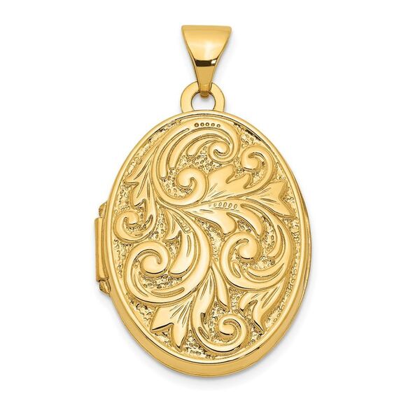 14k Yellow Gold 21mm Love You Always Scroll Oval Locket - Picture 1 of 6